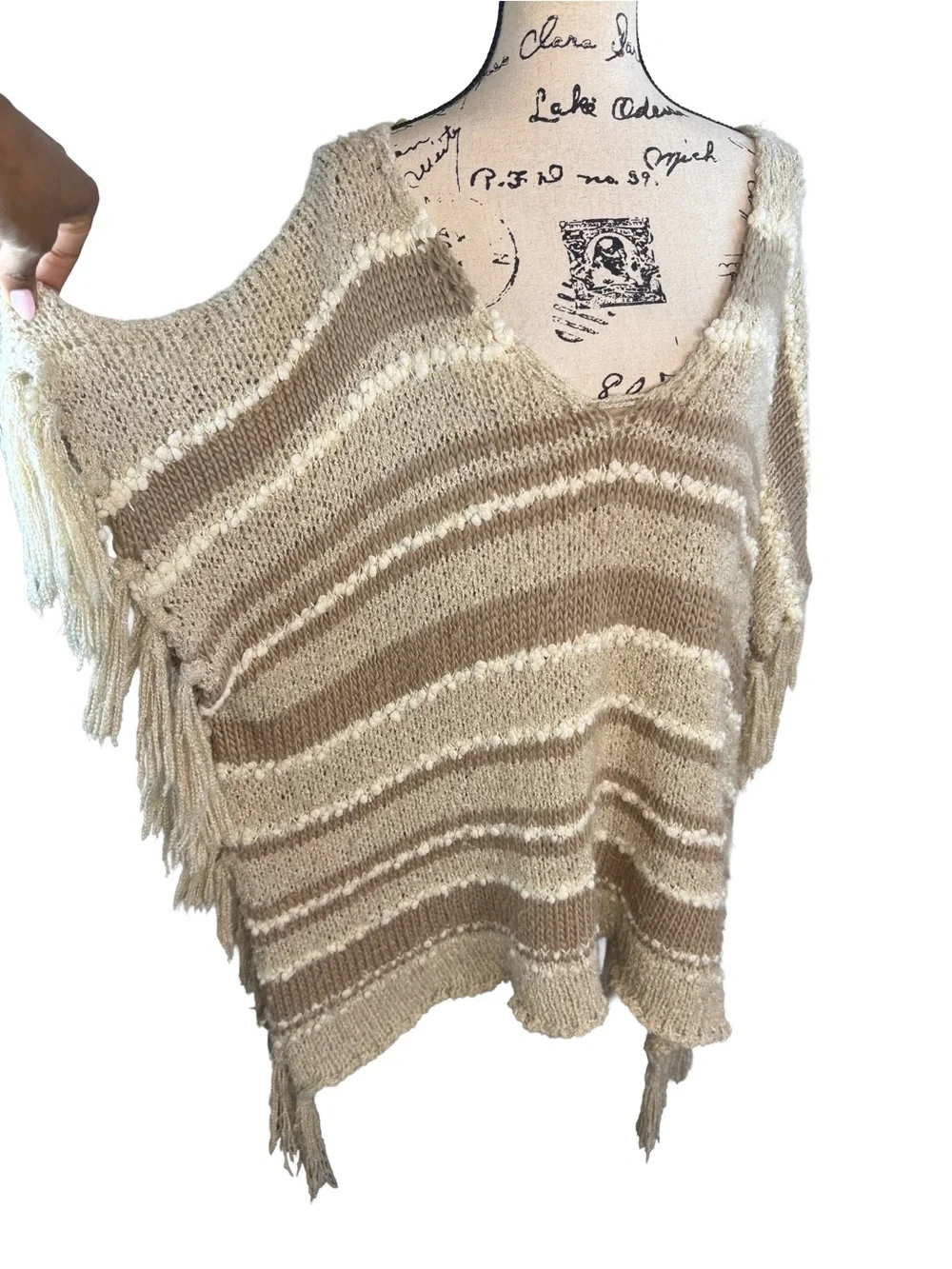 Free People Big Dipper Fringed Poncho Sweater